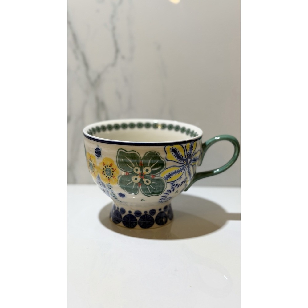 Anthropologie Footed Pedestal Floral Posies Jennifer Orkin Lewis Mug 14oz Coffee